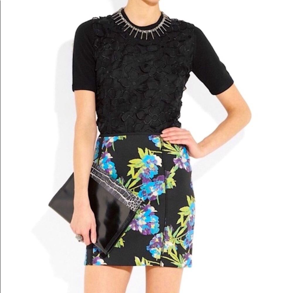 Elizabeth and James floral scuba skirt-M blue/black